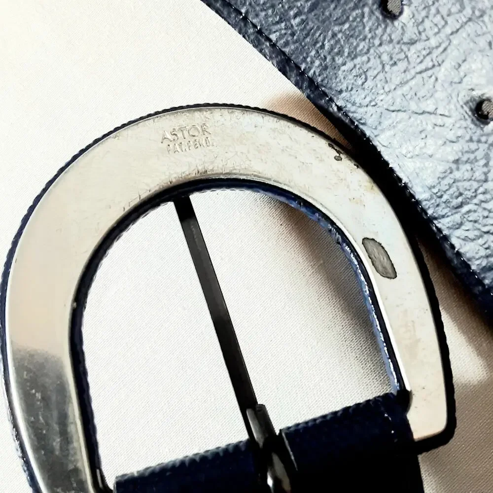 Astor Womens Lightweight Textured Navy Blue Belt Size Small Officewear